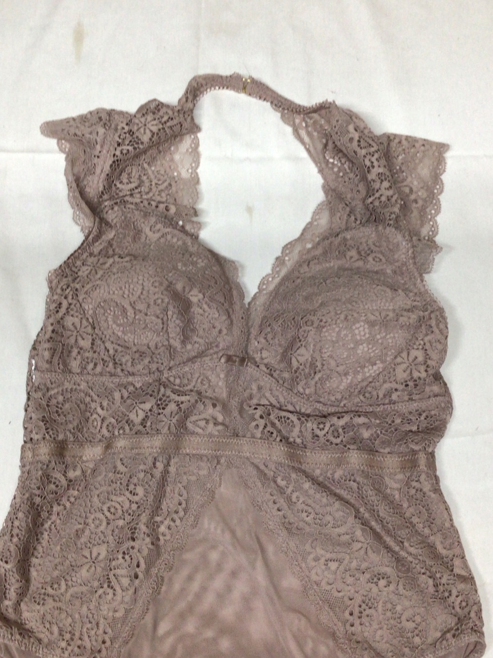 sophie b. Lace Halter Babydoll Chemise in Taupe.  Bodysuit